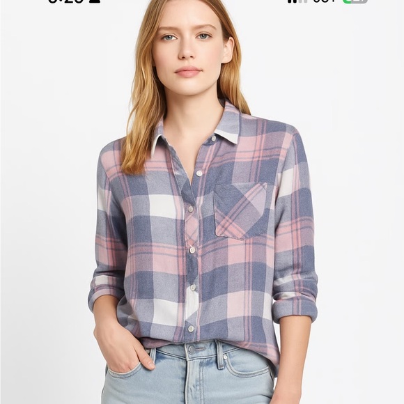 Rails Tops - Rails Hunter Button Up in Mulberry Blue Plaid Women’s Small